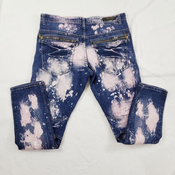 8IGHTH Dstrkt Jeans Men 36X32 Tie Dye Moto Stretch Skinny With Zippers Blue Pink - Picture 4 of 11